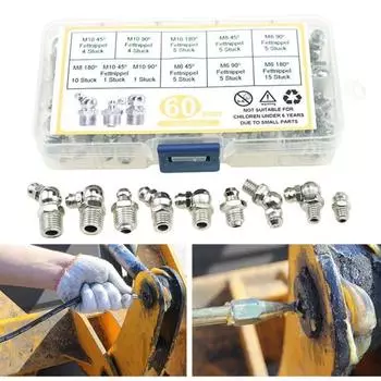 60 шт. M6/M8/M10 смазка, аксессуары для инструментов, смазочные насадки, никелированные железные смазочные наконечники, крепления механического оборудования 60pcs