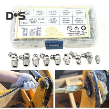 60 шт. M6/M8/M10 смазка, аксессуары для инструментов, смазочные насадки, никелированные железные смазочные наконечники, крепления механического оборудования 60pcs