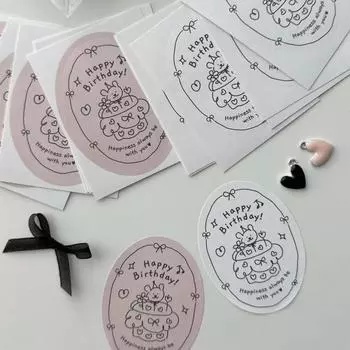 60 шт. милый мультяшный медведь с днем рождения английская наклейка упаковка для торта на день рождения коробка подарочная коробка ручной работы декоративная этикетка наклейка