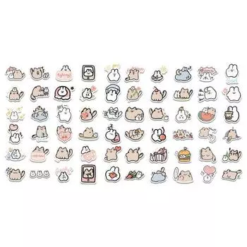 60 шт. Мультяшные наклейки Водонепроницаемые ПВХ Самоклеящиеся Милые Котенок Зайчик Граффити Наклейки DIY Украшение Разные Наклейки для Скейтборда Ноутбука Бутылки для Воды Sets