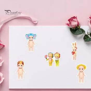 60 шт., наклейка с рисунком из мультфильма, прочная клейкая наклейка Sonny Angel, граффити, наклейка для чашки с водой, декор для багажа, ноутбука 1 Set