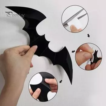 60 шт., наклейки с изображением летучей мыши на Хэллоуин, настенные, оконные, дверные украшения, реалистичные черные страшные наклейки «сделай сам», домашний декор для ванной комнаты, товары для вечеринок A
