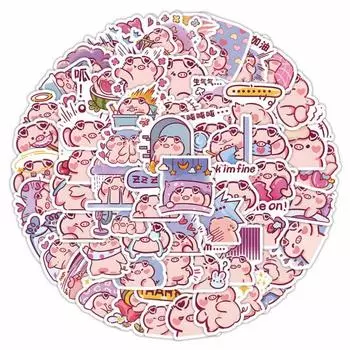 60 шт., наклейки с изображением свиньи, водонепроницаемые наклейки в виде свиньи, милые розовые художественные наклейки, виниловые наклейки для багажа, съемный мотоцикл, скейтборд