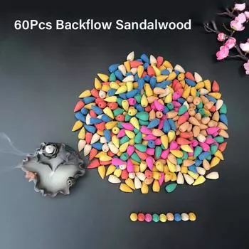 60 шт. натуральные благовония в виде башни из сандалового дерева, очищающие воздух, конусы для благовоний с обратным потоком