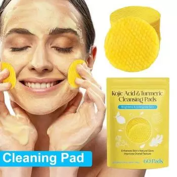 60 шт. очищающих дисков с койевой кислотой для удаления темных пятен и макияжа, спрессованные спонжи для лица с куркумой, мягкое очищение пор, отшелушивание, очистка лица, хлопок 60pcs