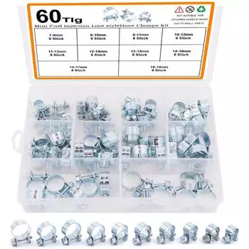 60 шт. Оцинкованный мини-хомут для горловины, комплект хомутов, хомут для шланга, хомут для топливной трубки