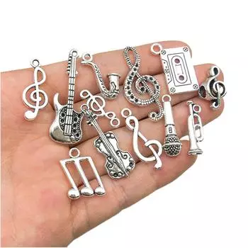 60 шт., подвески в виде музыкальной гитары, подвески античное серебро, смешанная музыкальная серия, кулон «сделай сам», ювелирные аксессуары