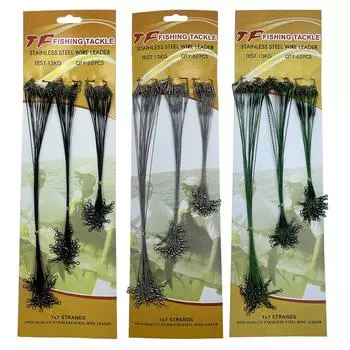 60 шт. поводок для стальной проволоки с вертлюгом 15/20/25 см, стальная леска с защитой от укуса, аксессуары для рыбалки, поводок с сердечником, рыболовная проволока зелёный