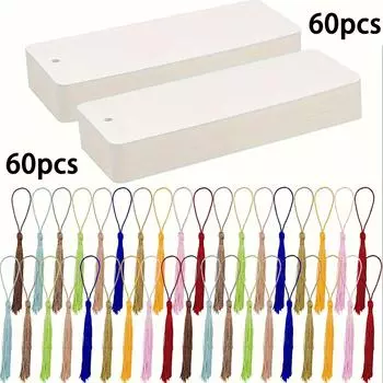 60 шт. пустых закладок с 60 шт. кисточками, закладки из акварельной бумаги плотностью 400 г/м, настраиваемые рисунки, нарисованные вручную - идеально подходят для проектов своими руками 2.82 белый