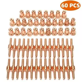 60 шт. Расходные материалы: электроды из красной меди с удлиненным длинным наконечником и длинные сопла для воздушно-плазменного резака PT31 LG40 40A