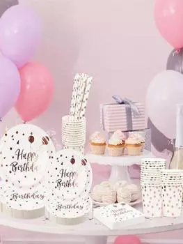 60 шт. розово-золотых тарелок и салфеток для дня рождения, праздничные принадлежности для 10 гостей, розово-белые принадлежности для украшения дня рождения в розово-золотых тонах белый