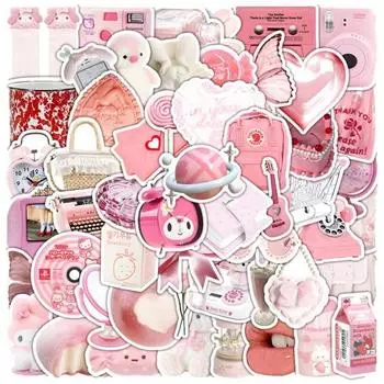 60 шт. розового цвета, ретро эстетические наклейки, водонепроницаемые виниловые художественные наклейки, романтические наклейки на день Святого Валентина, съемные декоративные наклейки «сделай сам» для розовый