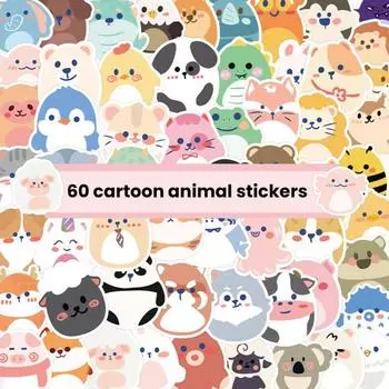 60 шт. съемные экологически чистые наклейки в виде медведя, свиньи, кошки, животных, бутылки с водой, наклейки для телефона и автомобиля A