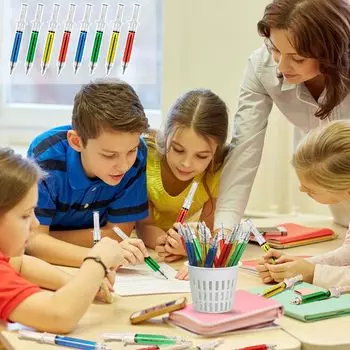 60 шт. шприц-ручек, выдвижные забавные ручки для медсестер, новинка, разноцветные медицинские шариковые ручки, подарки для медсестер, студентов-медсестер 6 Colors Mixed чёрный