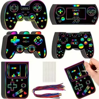 60 шт., скретч-карты для видеоигр, геймерские сувениры для вечеринки, радужные поделки с царапинами, бумажные художественные украшения для вечеринок на день рождения, наполнители для сумок для сладостей, занятия «сделай сам» 60 PCS