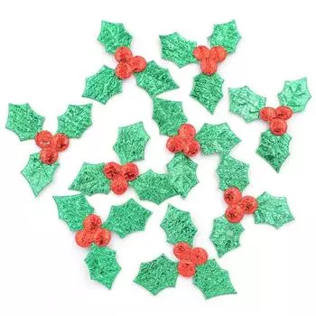 60 шт., тканевые аппликации в виде зеленых листьев падуба, рождественские нашивки для скрапбукинга, сделай сам, декоративные наклейки, аксессуары зелёный