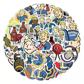 60 штук игровых наклеек Fallout для украшения чемоданов и ноутбуков. Водонепроницаемые наклейки. One Size