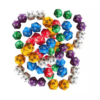 60 штук многогранных кубиков D20, акриловые кубики, 20 мм, разноцветный ассортимент, двусторонние кубики для Solid