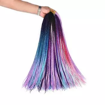 60 см длинный мягкий вязаный крючком плетеный синтетический наращивание волос парик с цветными блоками хвостик шиньон 1#