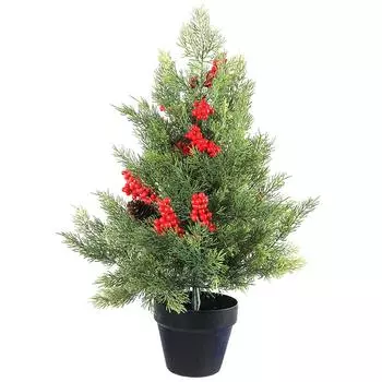 60 см Искусственная кипарисовая листва Настольная рождественская елка Искусственное рождественское украшение Красная ягода Домашнее украшение