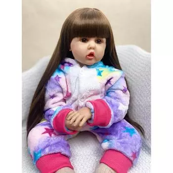 60 см кукла реборн для малышей, новорожденный ребенок, мягкая ткань, тело, довольно длинные волосы, пижамы, игрушки для девочек