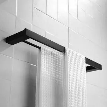 60 см матово-черные полки для полотенец, настенные держатели для полотенец с двойными направляющими, вешалки для полотенец из нержавеющей стали, 24 дюйма