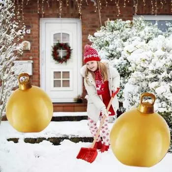 60 СМ Надувной Рождественский Шар с Ручкой Более толстый ПВХ Большой Сплошной Цвет Герметичный Крытый Открытый Сад Двор Праздничное Украшение Рождественский Воздушный Шар