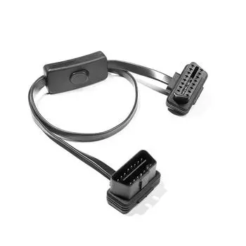 60 см OBD2 16-контактный удлинительный кабель с разъемом «папа-мама» и прямым углом с диагностическим инструментом кабеля переключателя OBD чёрный