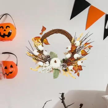 60 см Осенний урожай венок на входную дверь Искусственные кленовые листья Универсальное украшение на Хэллоуин