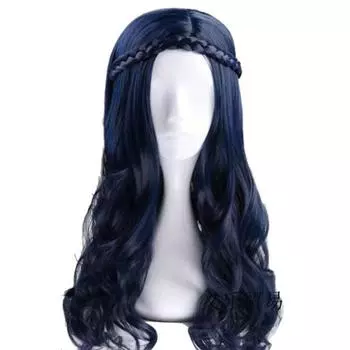 60 см темно-синий потомки 2 Иви длинный волнистый вьющийся парик с косой косплей костюм термостойкие синтетические волосы женский парик для косплея 60CM темно-синий