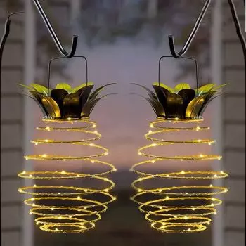 60 светодиодов Солнечный Ананас Уличный Подвесной Фонарь Светильники Водонепроницаемый Медный Провод Сказочный Светильник Для Вечеринки 1PCS жёлтый