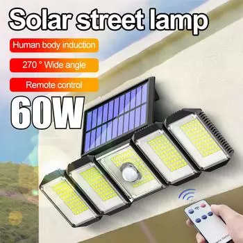 60 Вт 5-ти головная солнечная лампа 300 светодиодов яркий датчик движения настенный светильник с дистанционным управлением патио сад двор уличные светильники no remote control
