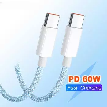 60 Вт, 6 А, кабель USB типа C-C, линия передачи данных для Iphone 15, Xiaomi Poco, кабель USB C для быстрой зарядки, кабель типа C, шнур для зарядки данных, провод 20 В 1 meter bare wire розовый