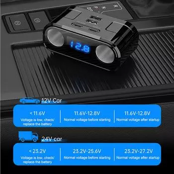 60 Вт автомобильный прикуриватель разветвитель разъем LED PD QC3.0 USB быстрое зарядное устройство 4 порта розетка 12 В/24 В с вольтметром удлинительный кабель CHINA