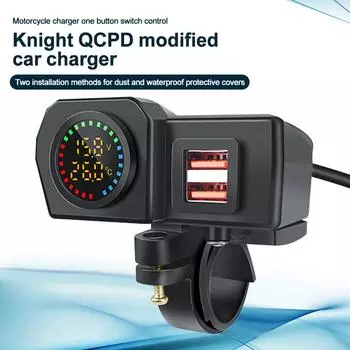 60 Вт двойной USB-разъем для руля мотоцикла и зеркала заднего вида QC3.0+PD быстрое зарядное устройство для телефона адаптер питания цифровой вольтметр термометр