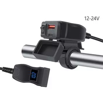60 Вт мотоцикл USB PD+QC3.0 быстрое зарядное устройство руль двойной USB разъем с переключателем вольтметр адаптер питания Two QC Red Voltmeter