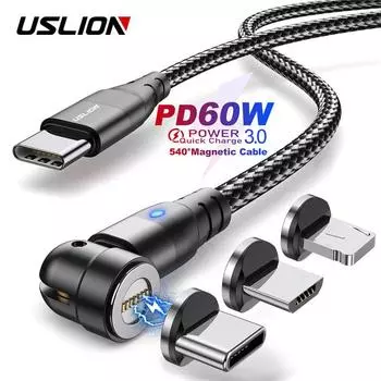 60 Вт PD Кабель для быстрой зарядки USB C к типу C Micro Магнитные кабели для передачи данных для iPhone Зарядный провод для ноутбука Macbook