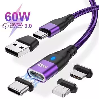 60 Вт PD кабель для быстрой зарядки USB C на Type C Micro Магнитный кабель для передачи данных 3A USB-кабель для iPhone 13 Macbook Huawei Samsung S22 1M/For iPhone