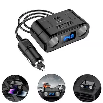 60 Вт PD QUICK CHARGE QC3.0 адаптер прикуривателя 12 В/24 В 3 розетки разветвитель питания розетка 4 порта USB автомобильное зарядное устройство GPS видеорегистратор чёрный