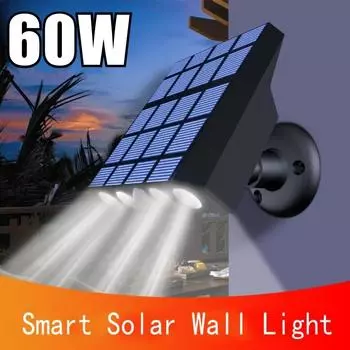 60 Вт светодиодные солнечные светильники, настенные солнечные светильники для двора, интеллектуальное освещение с датчиками человеческого тела, водонепроницаемые white light-20W