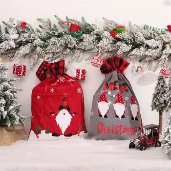 60cm Christmas Candy Gift Bag Santa Claus Pattern Ornamental Large Capacity Xmas Drawstring Gift Bags for Kids Party Decoration