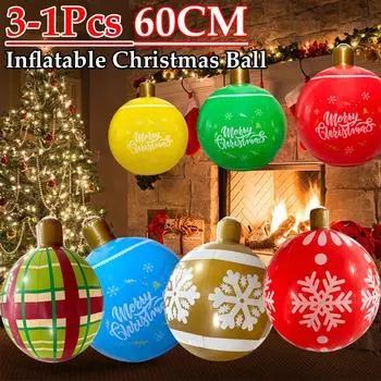 60CM PVC Christmas Inflatable Ball Xmas Tree Decorative Ball PVC Giant Big Large Balls Toy New Year Party Courtyard Ornaments 1pc