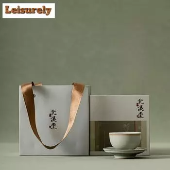 60ml Beixitang Handamde Ice Table Galze Ceramic Teacup Small Meditation Cup Single Master Cup Saucer Kit Chinese Teaset Gift Box