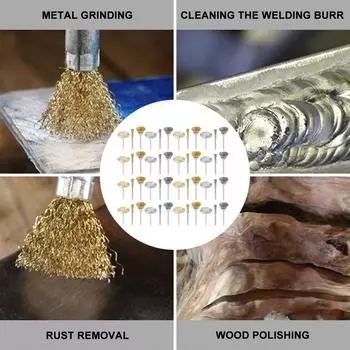 60PCS Brass Brush Wire Wheel Brush Drill Rotary Tool Polishing 3 Sizes Metal Rust Removal Brush Deburring Set 1/8 Inch Shank