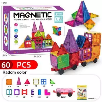 60pcs Magnetic Tiles Set 3D Magnetic Building Blocks Educational Construction set Toys for Kids STEM Preschool Montessori Toys