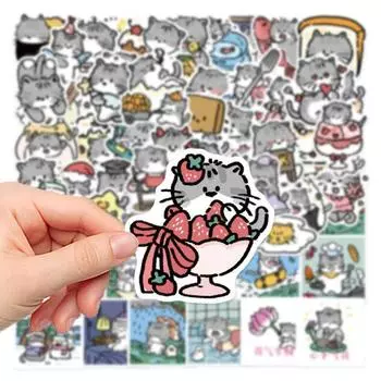 60 шт./компл., милая наклейка с мультяшным котом, водостойкая самоклеящаяся наклейка с котенком и животным для телефона, съемный чехол для багажа из ПВХ, скейтборд, ноутбук