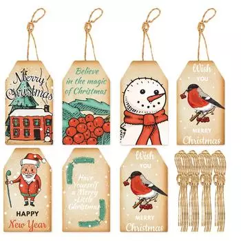 60pcs/set Merry Christmas Thank you Kraft Paper Tag Navidad Gift Hang Tag Xmas tree Hanging Label new year Party Gift Card Decor