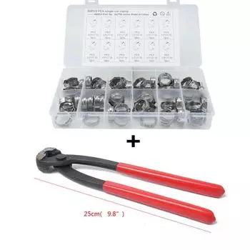60PCS Single Ear Stainless Steel Car Hydraulic Hose Clamps O-Clips Pipe Fuel Air Pipe Clamp 1/2 with Pliers Tool