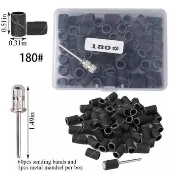 60PcsNail Sanding Bands Set Comes With A 3/32 Nail Drill Bit Suitable For Acrylic Gel Nails 180#