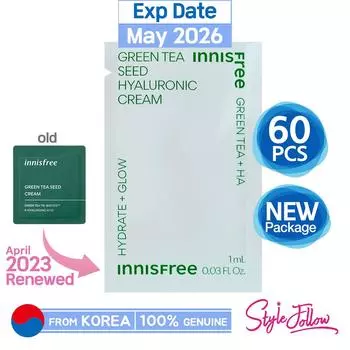 60шт/60мл_[INNISFREE] Гиалуроновый крем с семенами зеленого чая 1 мл (Образец Саше) 1ml X 60pcs (60ml)
